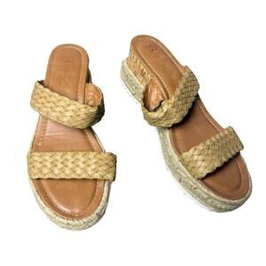 D6 Fashion Raffia Slide On Platform Wedge Flip-flop Sandal